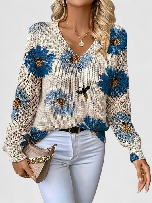 Wysława | Elegancki sweter z kwiatami