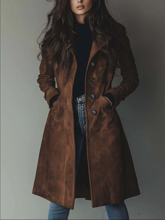 Teresa | Zamszowy płaszcz trench w stylu vintage