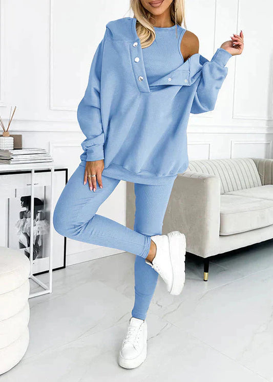 Marietta | Stylowy 3-częściowy Komplet Dresowy z Bluza na Guziki